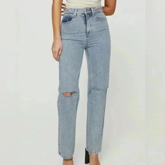 Princess Polly Holland Ripped High Waist Straight Leg Jeans Size US 10‎ - Picture 1 of 8